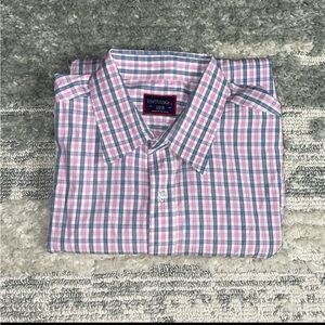 UNTUCKit Men's Pink/Navy Plaid Button Front Long Sleeve Shirt - Size Large (L)